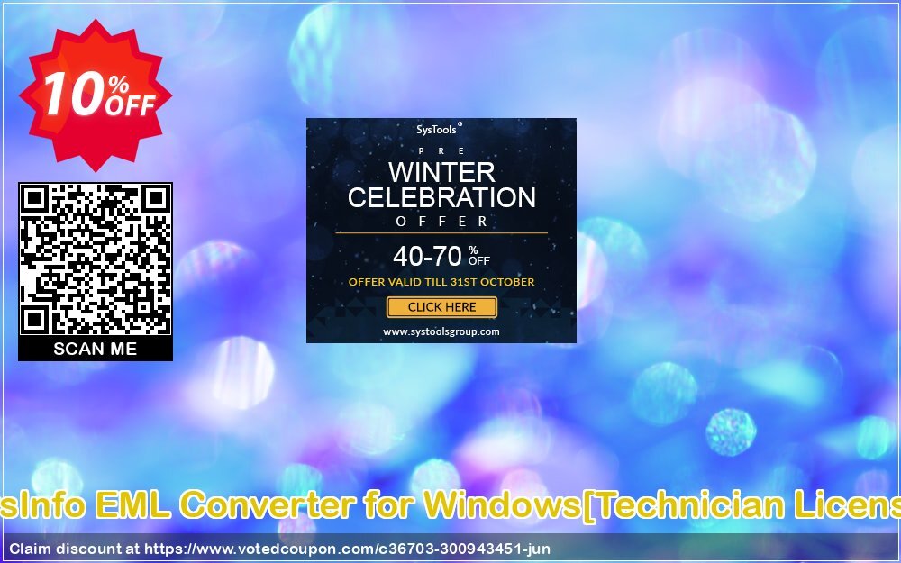 SysInfo EML Converter for WINDOWS/Technician Plan/ Coupon, discount Promotion code SysInfo EML Converter for Windows[Technician License]. Promotion: Offer SysInfo EML Converter for Windows[Technician License] special discount 