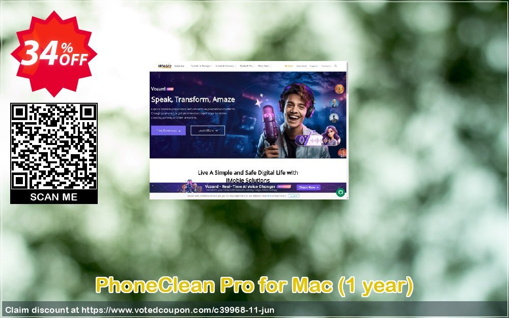 PhoneClean Pro for MAC, Yearly  Coupon, discount PhoneClean Pro for Mac Stirring promo code 2024. Promotion: 30OFF Coupon Imobie