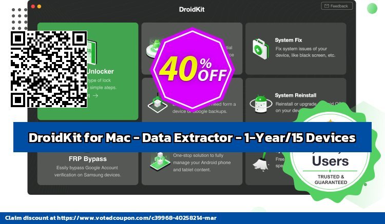 DroidKit for MAC - Data Extractor - 1-Year/15 Devices Coupon, discount DroidKit for Mac - Data Extractor - 1-Year Subscription/15 Devices Imposing discount code 2024. Promotion: Imposing discount code of DroidKit for Mac - Data Extractor - 1-Year Subscription/15 Devices 2024