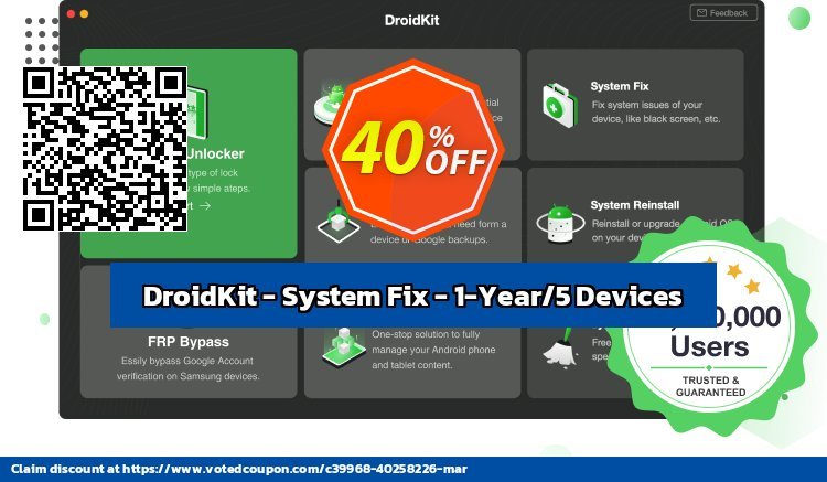 DroidKit - System Fix - 1-Year/5 Devices Coupon, discount DroidKit for Windows - System Fix - 1-Year Subscription/5 Devices Super deals code 2024. Promotion: Super deals code of DroidKit for Windows - System Fix - 1-Year Subscription/5 Devices 2024