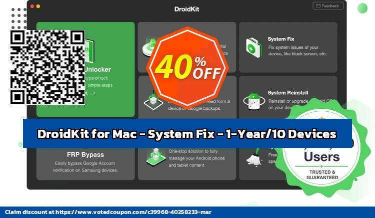 DroidKit for MAC - System Fix - 1-Year/10 Devices Coupon, discount DroidKit for Mac - System Fix - 1-Year Subscription/10 Devices Wonderful deals code 2024. Promotion: Wonderful deals code of DroidKit for Mac - System Fix - 1-Year Subscription/10 Devices 2024