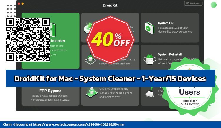DroidKit for MAC - System Cleaner - 1-Year/15 Devices Coupon, discount DroidKit for Mac - System Cleaner - 1-Year Subscription/15 Devices Dreaded discounts code 2024. Promotion: Dreaded discounts code of DroidKit for Mac - System Cleaner - 1-Year Subscription/15 Devices 2024