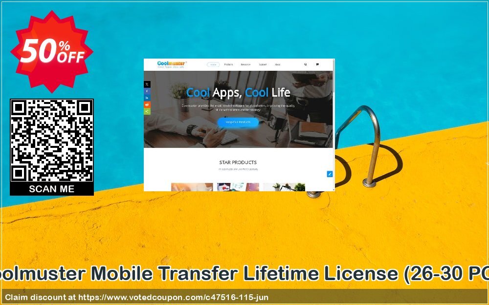 Coolmuster Mobile Transfer Lifetime Plan, 26-30 PCs  Coupon, discount 50% OFF Coolmuster Mobile Transfer Lifetime License (26-30 PCs), verified. Promotion: Special discounts code of Coolmuster Mobile Transfer Lifetime License (26-30 PCs), tested & approved