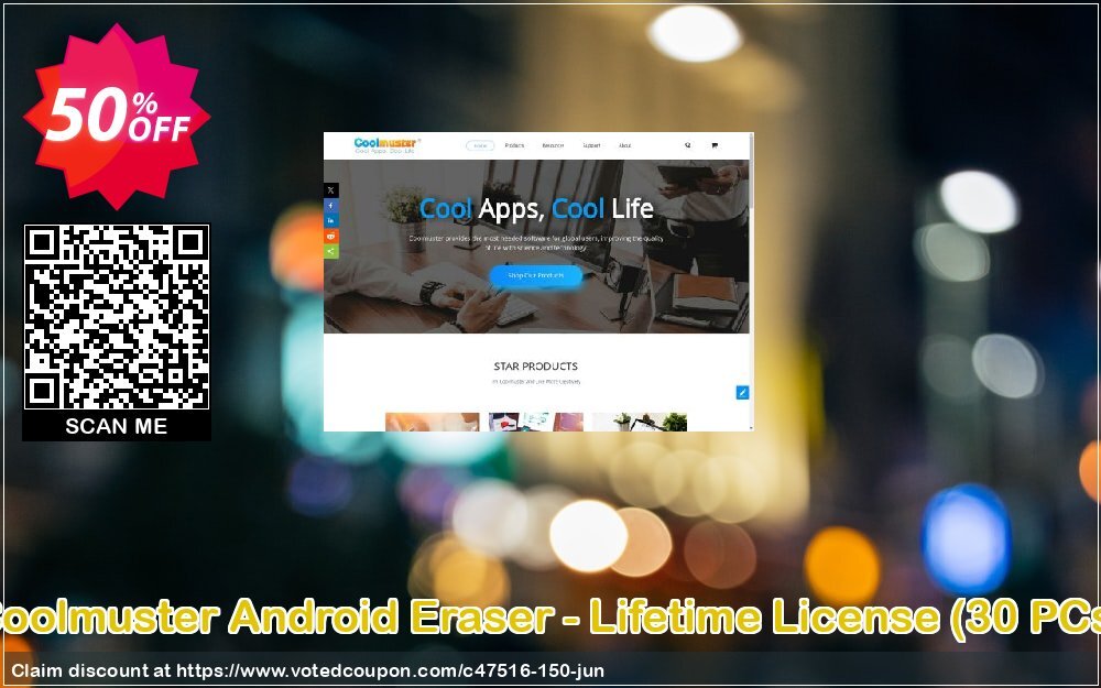 Coolmuster Android Eraser - Lifetime Plan, 30 PCs  Coupon, discount affiliate discount. Promotion: 