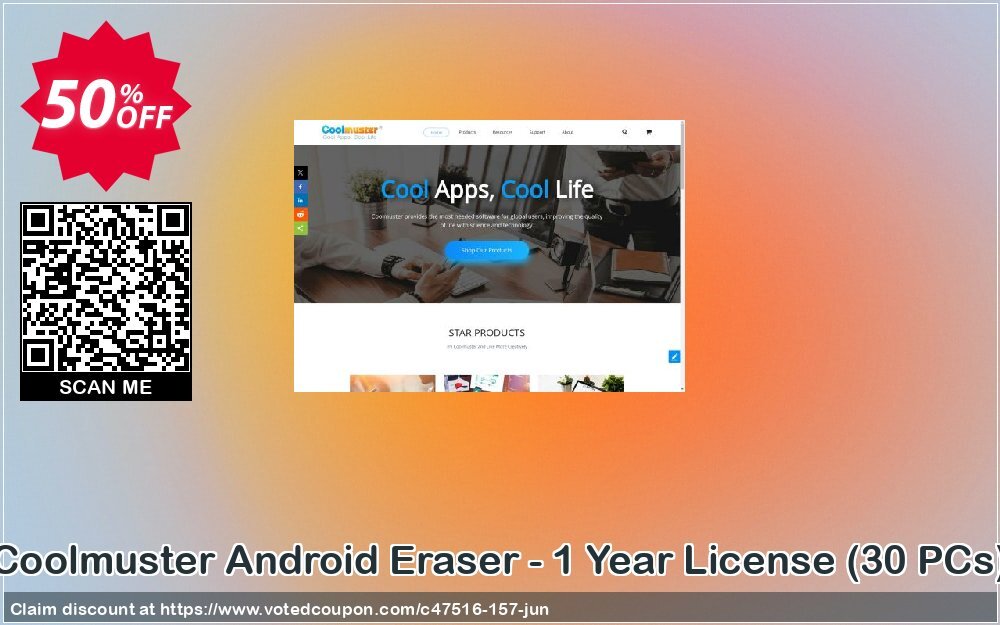 Coolmuster Android Eraser - Yearly Plan, 30 PCs  Coupon, discount affiliate discount. Promotion: 