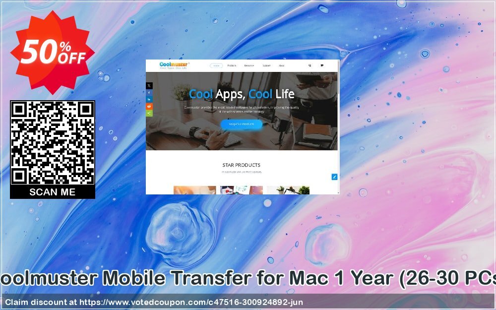 Coolmuster Mobile Transfer for MAC Yearly, 26-30 PCs  Coupon, discount affiliate discount. Promotion: 