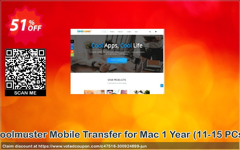 Coolmuster Mobile Transfer for MAC Yearly, 11-15 PCs  Coupon, discount affiliate discount. Promotion: 
