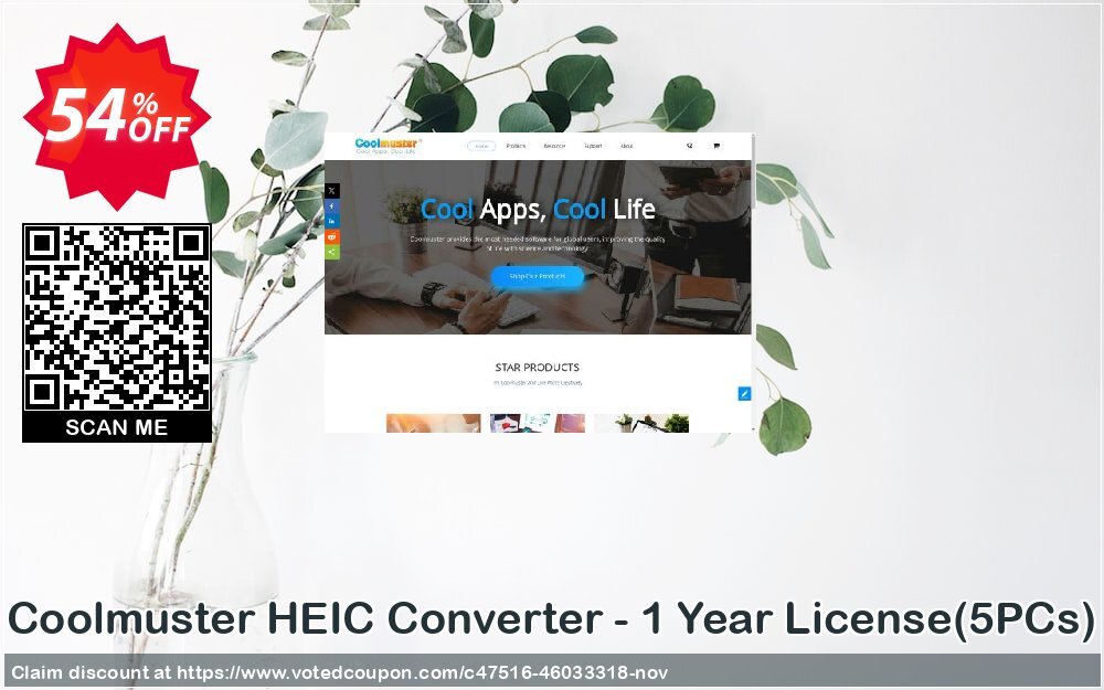 Coolmuster HEIC Converter - Yearly Plan, 5PCs  Coupon, discount Coolmuster HEIC Converter - 1 Year License(5PCs) Amazing promo code 2024. Promotion: Amazing promo code of Coolmuster HEIC Converter - 1 Year License(5PCs) 2024