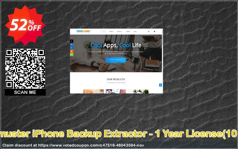 Coolmuster iPhone Backup Extractor - Yearly Plan, 10 PCs  Coupon, discount Coolmuster iPhone Backup Extractor - 1 Year License(10 PCs) Hottest promo code 2024. Promotion: Hottest promo code of Coolmuster iPhone Backup Extractor - 1 Year License(10 PCs) 2024