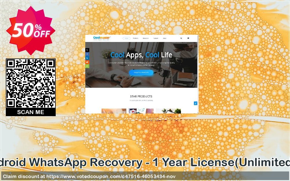 Coolmuster Android WhatsApp Recovery - Yearly Plan, Unlimited Devices, 1 PC  Coupon, discount Coolmuster Android WhatsApp Recovery - 1 Year License(Unlimited Devices, 1 PC) Amazing offer code 2024. Promotion: Amazing offer code of Coolmuster Android WhatsApp Recovery - 1 Year License(Unlimited Devices, 1 PC) 2024