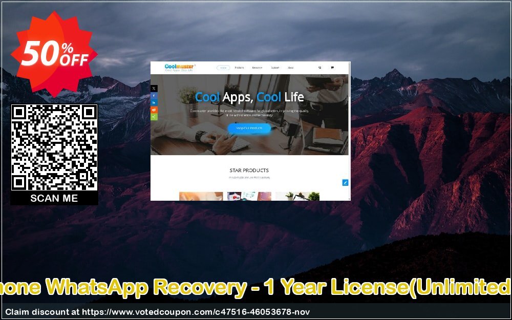 Coolmuster iPhone WhatsApp Recovery - Yearly Plan, Unlimited Devices, 1 PC  Coupon, discount Coolmuster iPhone WhatsApp Recovery - 1 Year License(Unlimited Devices, 1 PC) Impressive deals code 2024. Promotion: Impressive deals code of Coolmuster iPhone WhatsApp Recovery - 1 Year License(Unlimited Devices, 1 PC) 2024