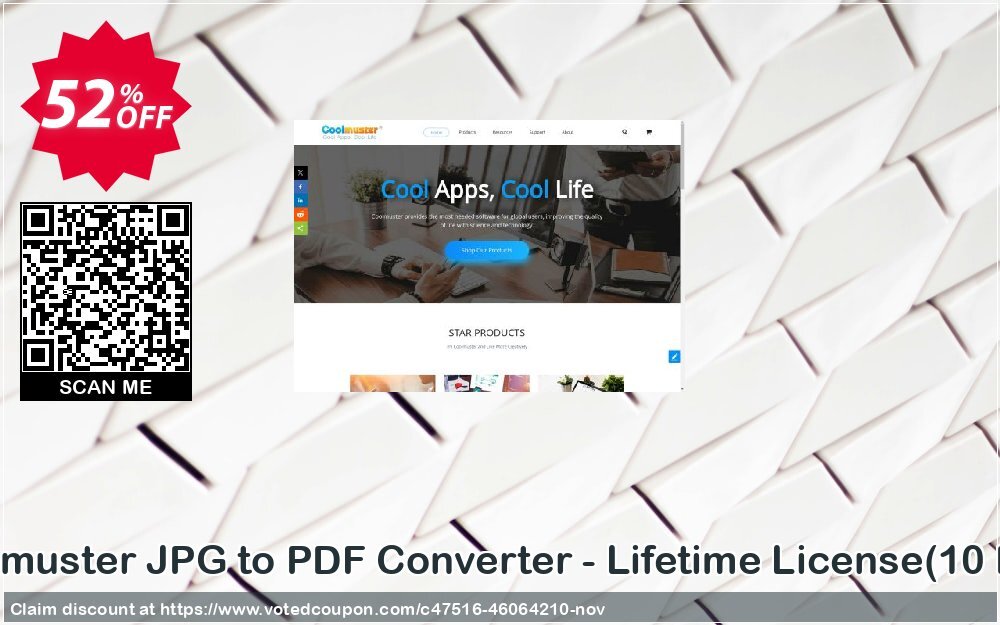 Coolmuster JPG to PDF Converter - Lifetime Plan, 10 PCs  Coupon, discount Coolmuster JPG to PDF Converter - Lifetime License(10 PCs) Imposing discounts code 2024. Promotion: Imposing discounts code of Coolmuster JPG to PDF Converter - Lifetime License(10 PCs) 2024