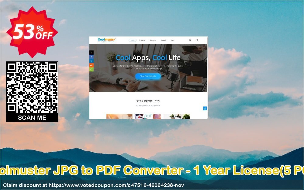 Coolmuster JPG to PDF Converter - Yearly Plan, 5 PCs  Coupon, discount Coolmuster JPG to PDF Converter - 1 Year License(5 PCs) Dreaded discounts code 2024. Promotion: Dreaded discounts code of Coolmuster JPG to PDF Converter - 1 Year License(5 PCs) 2024