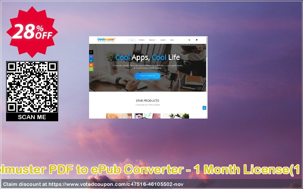 Coolmuster PDF to ePub Converter - Monthly Plan, 1 PC  Coupon, discount Coolmuster PDF to ePub Converter - 1 Month License(1 PC) Marvelous promo code 2024. Promotion: Marvelous promo code of Coolmuster PDF to ePub Converter - 1 Month License(1 PC) 2024