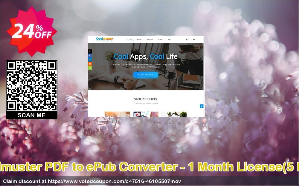 Coolmuster PDF to ePub Converter - Monthly Plan, 5 PCs  Coupon, discount Coolmuster PDF to ePub Converter - 1 Month License(5 PCs) Super offer code 2024. Promotion: Super offer code of Coolmuster PDF to ePub Converter - 1 Month License(5 PCs) 2024