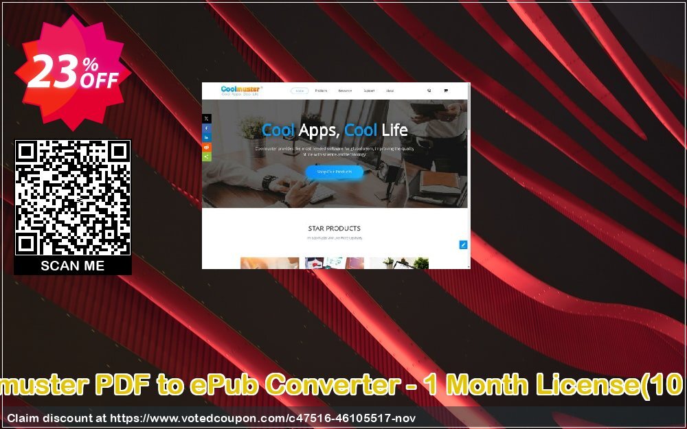 Coolmuster PDF to ePub Converter - Monthly Plan, 10 PCs  Coupon, discount Coolmuster PDF to ePub Converter - 1 Month License(10 PCs) Staggering discounts code 2024. Promotion: Staggering discounts code of Coolmuster PDF to ePub Converter - 1 Month License(10 PCs) 2024