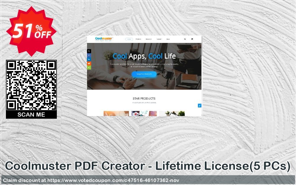 Coolmuster PDF Creator - Lifetime Plan, 5 PCs  Coupon, discount Coolmuster PDF Creator - Lifetime License(5 PCs) Fearsome offer code 2024. Promotion: Fearsome offer code of Coolmuster PDF Creator - Lifetime License(5 PCs) 2024