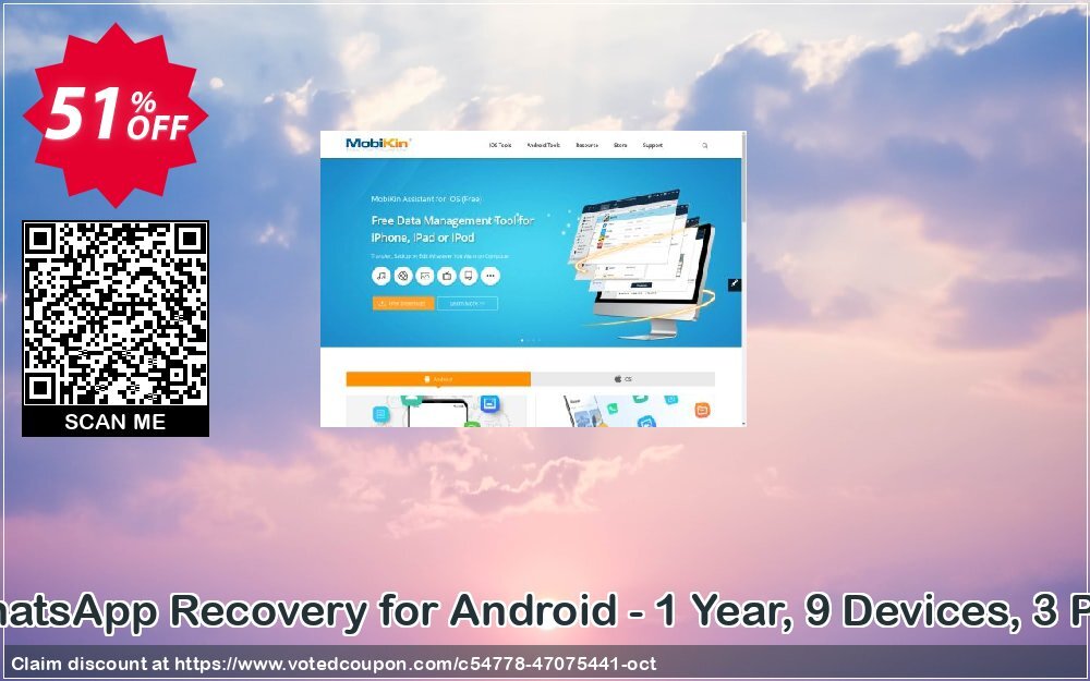 MobiKin WhatsApp Recovery for Android - Yearly, 9 Devices, 3 PCs Plan Coupon, discount MobiKin WhatsApp Recovery for Android - 1 Year, 9 Devices, 3 PCs License Super deals code 2024. Promotion: Super deals code of MobiKin WhatsApp Recovery for Android - 1 Year, 9 Devices, 3 PCs License 2024