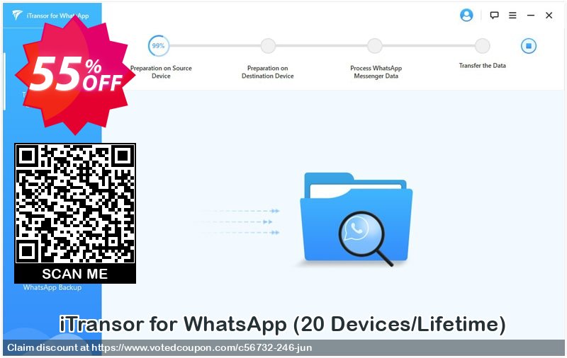 iTransor for WhatsApp, 20 Devices/Lifetime  Coupon, discount 55% OFF iTransor for WhatsApp (20 Devices/Lifetime), verified. Promotion: Awful offer code of iTransor for WhatsApp (20 Devices/Lifetime), tested & approved
