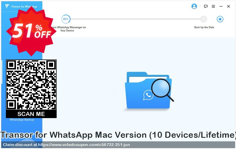 iTransor for WhatsApp MAC Version, 10 Devices/Lifetime  Coupon, discount 50% OFF iTransor for WhatsApp Mac Version (10 Devices/Lifetime), verified. Promotion: Awful offer code of iTransor for WhatsApp Mac Version (10 Devices/Lifetime), tested & approved