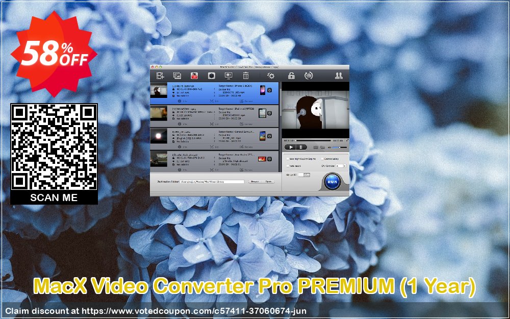 MACX Video Converter Pro PREMIUM, Yearly  Coupon, discount 58% OFF MacX Video Converter Pro PREMIUM (1 Year), verified. Promotion: Stunning offer code of MacX Video Converter Pro PREMIUM (1 Year), tested & approved