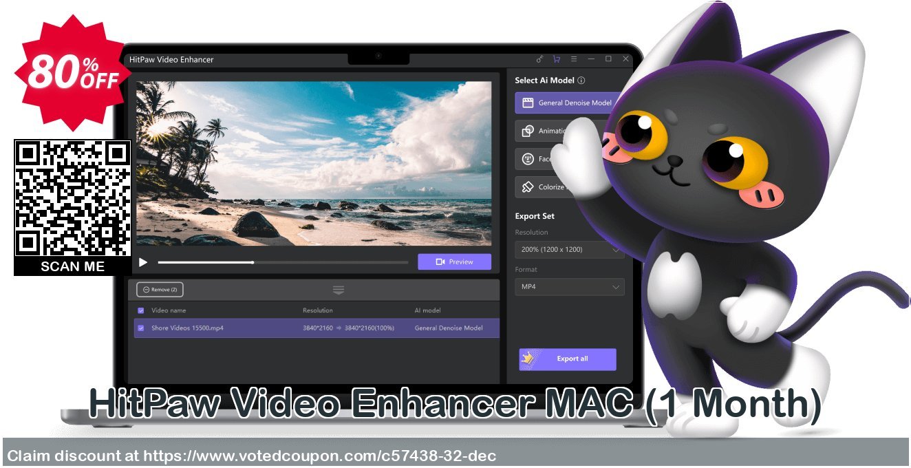 HitPaw Video Enhancer MAC, Monthly  Coupon, discount 80% OFF HitPaw Video Enhancer MAC (1 Month), verified. Promotion: Impressive deals code of HitPaw Video Enhancer MAC (1 Month), tested & approved