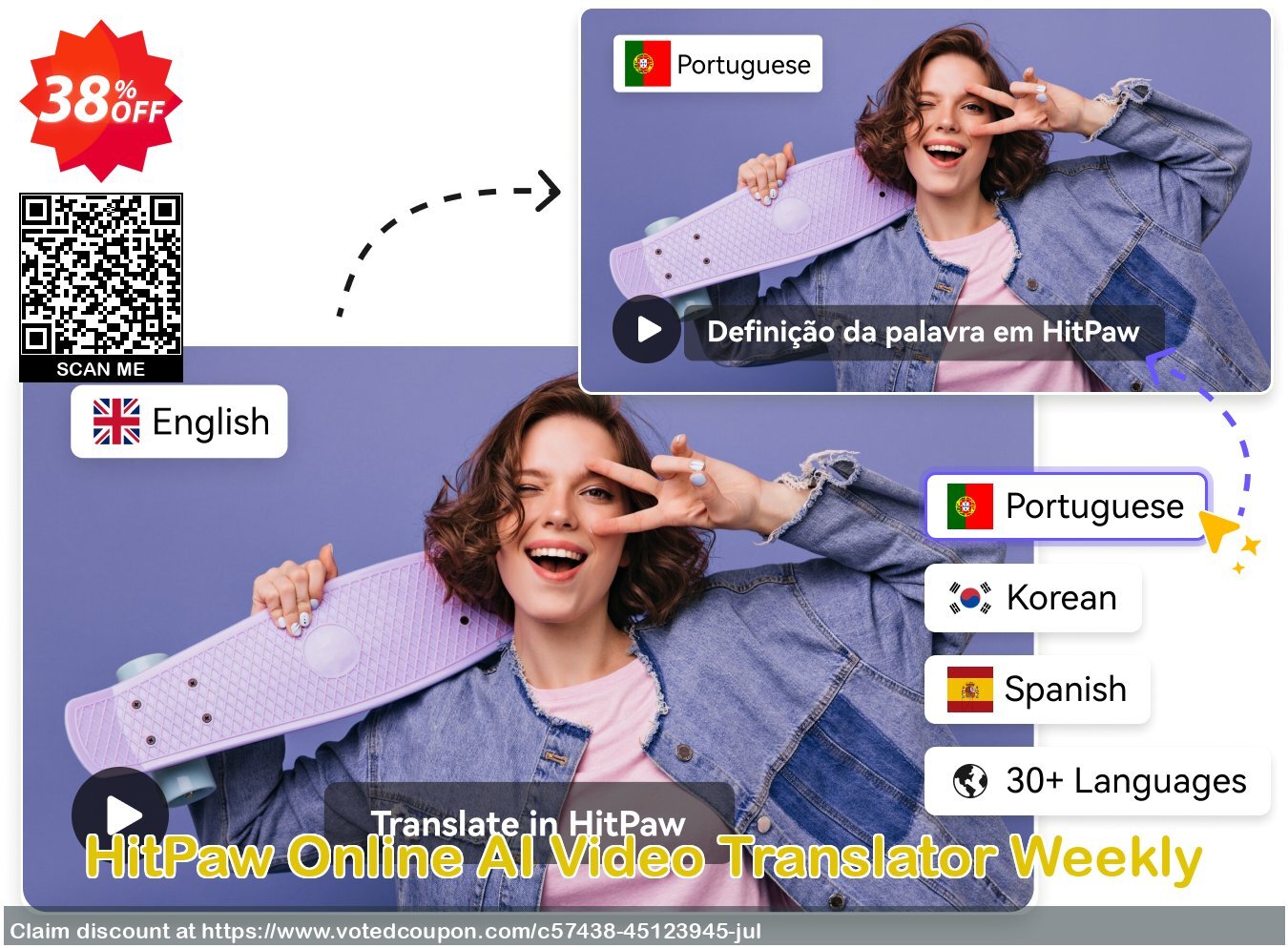 HitPaw Online AI Video Translator Weekly voted-on promotion codes