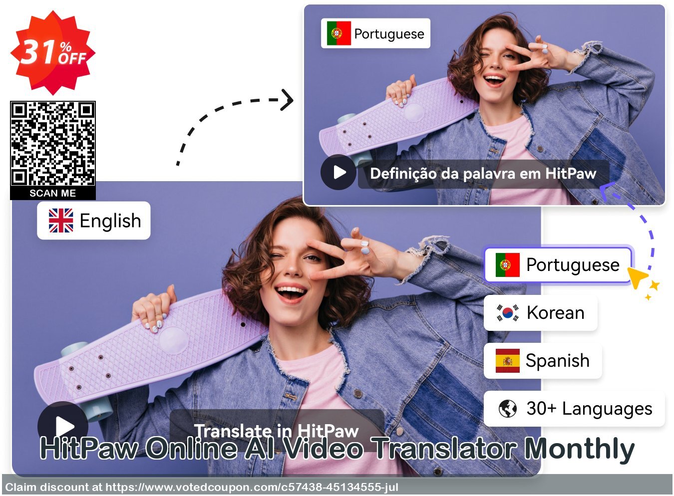 HitPaw Online AI Video Translator Monthly voted-on promotion codes