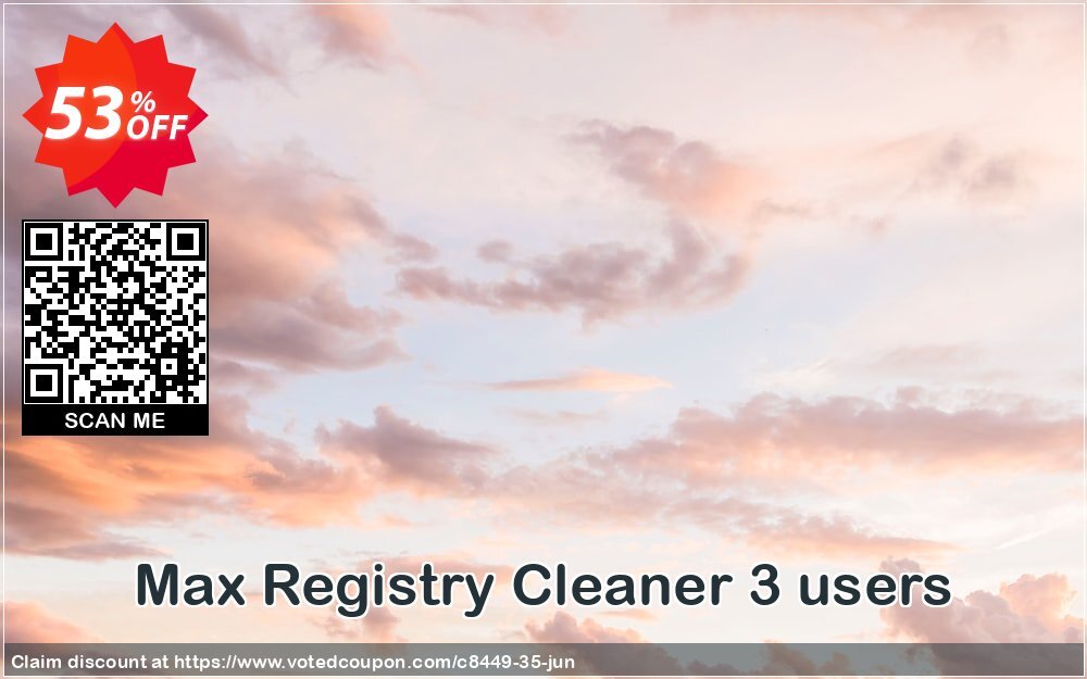 Max Registry Cleaner 3 users Coupon, discount maxIS 3 user offer. Promotion: for regnow