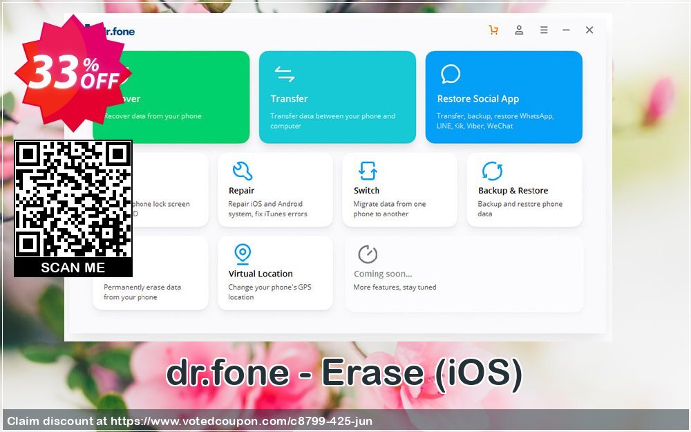 dr.fone - Erase, iOS  Coupon, discount Dr.fone all site promotion-30% off. Promotion: 30% Wondershare Software (8799)