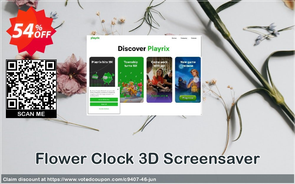 Flower Clock 3D Screensaver Coupon, discount Discount 50% for all products. Promotion: 